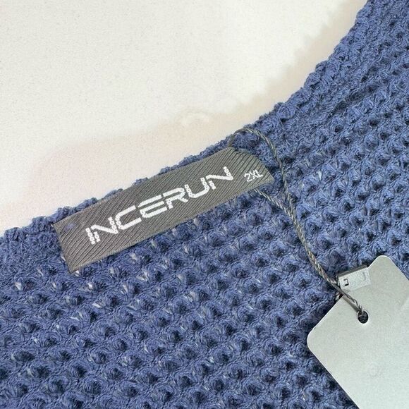 Incerun Sweater Mens 2XL Knitted Navy Blue Casual loose Pullover Jumper Tops New - Picture 2 of 9